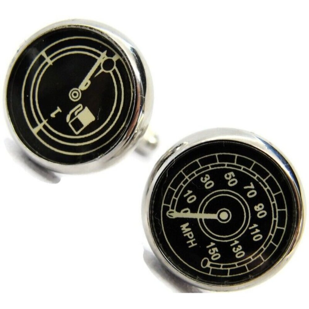 Cuff-Daddy Cufflinks Speedometer Fuel Gauge Silver Tone In Original Box